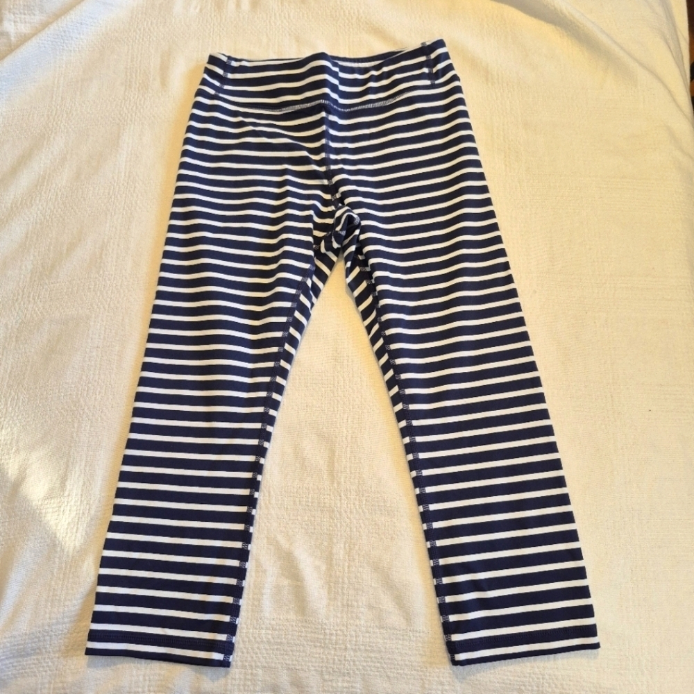 Athleta Girl size Medium or 8-10 blue & white stripe cropped leggings EUC